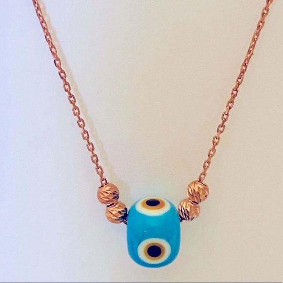 🧿925 Silver blue evil eye necklace 14k rose gold plated - Picture 2 of 7